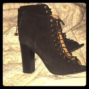 Suede Open Toe Pumps